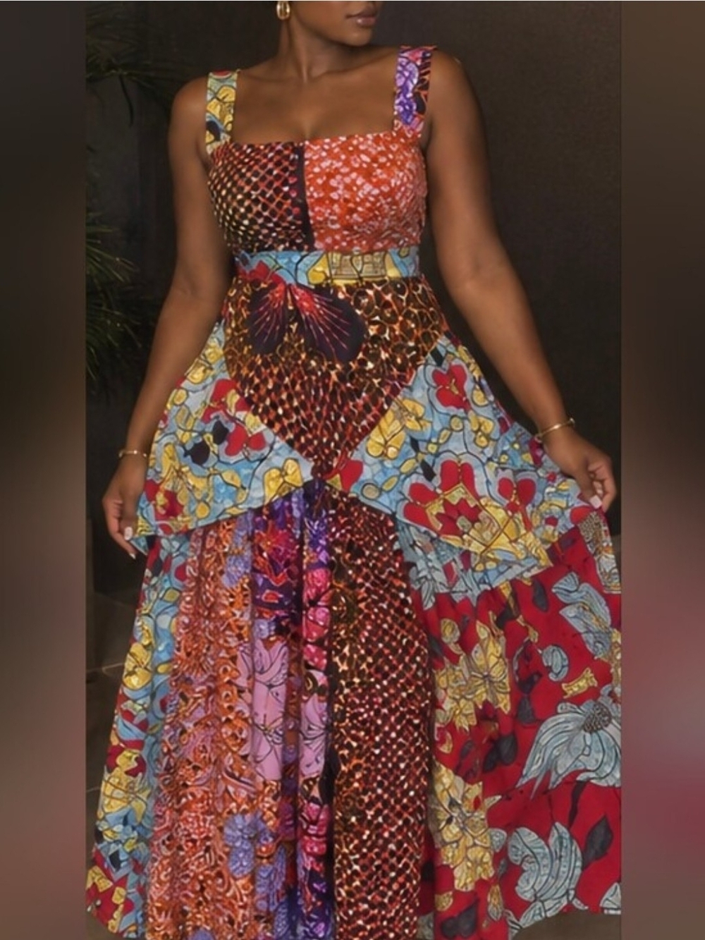 Multi-Color Patchwork Top-skirt Set - Picture 3 of 8